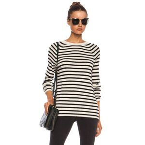 EQUIPMENT Lucien Ivory Black Striped Wool Yak Ribbed Knit Zipper Sweater, Size S